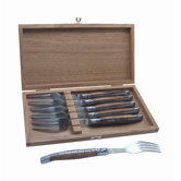 Olive Wood of '6' Laguiole Fork with Wooden Gift Box