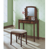 Vanity Set in Walnut with Beige Stool