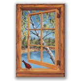 Cabin and Cardinal Wooden Faux Window Scene