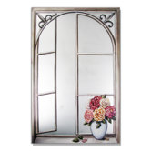 Faux Window Mirror Screen with Wrought Iron and Cabbage Rose