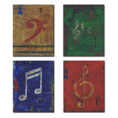 Kids Room Distressed Musical Notes Wall Plaques (Set of 4)