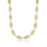Sterling Silver Cubic Zirconia and Oval Hammered And Rhodium Link Necklace