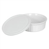 French White 24 oz. Round Dish with Plastic Cover
