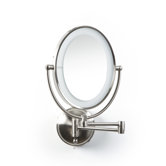 Oval Wall Mounted Mirror with LED Surround Light in Satin Nickel
