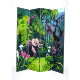 Elephant in Jungle 4 Panel Distressed Room Divider