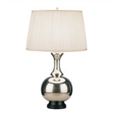 Harriet Table Lamp in Vintage Silver with Mushroom Pleated Off White Silk Fabric Shade