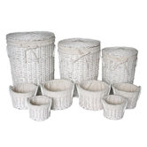 Round Laundry and Storage Basket in White (Set of 9)