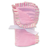 Tulip Velour Baby Blanket in Pink with Striped Trim