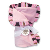 Maya Velour Baby Blanket in Pink with Striped Trim