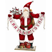 Santa with Merry Christmas Banner Figurine
