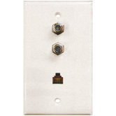 Aspen Wall Plate with Dual F 81 Connectors and Phone Jack in White