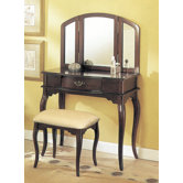 3-Piece Vanity Set with Trifold Mirror in Espresso