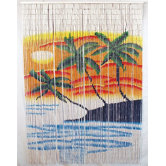 Double Orange and Blue Palm Tree Bamboo Curtain