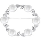 Silver-Tone Faux Pearl and Cubic Zirconia Petal Fashion Brooch Pin