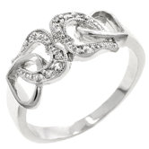 White Gold Rhodium-Bonded Cubic Zirconia Hearts Ring