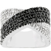 Silvertone Jet Black and Clear Cubic Zirconia Ring