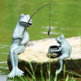 Fishing Frog Mama and Baby Garden Statue