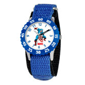 Kid's Captain America Time Teacher Velcro Watch in Blue with Blue Bezel