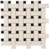 Basket Weave 9-3/4" x 9-3/4" Porcelain Mosaic in Cream and Black