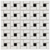 Retro 12-1/2" x 12-1/2" Porcelain Spiral Mosaic in White and Black