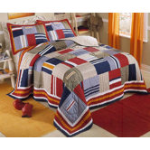 Ronnie Patchwork Prewashed Cotton Quilt with Pillow Sham, Cotton Valances, and Pillow