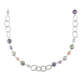 Silvertone Multi-Colored Pearl Round Links Chain Necklace