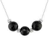 Necklace with Faceted Round Onyx and 2-Row Hex Silver Beads