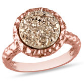 Silver Pink Plated Round Rose Color Druzy Gemstone Ring