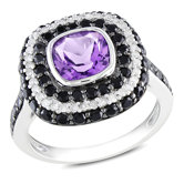 Sterling Sliver Cushion Cut Amethyst Halo Ring