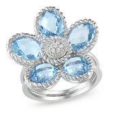 Sterling Silver Oval Cut Sky-Blue Topaz Floral Ring