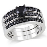 Sterling Silver Round Cut Diamond Bridal Set Ring