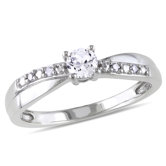 Sterling Silver Round Cut Diamond and Sapphire Ring
