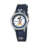 Kid's Mickey Mouse Time Teacher Watch in Printed Blue with White Dial