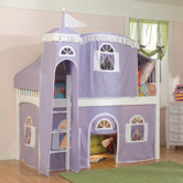 Windsor Twin Low Loft Bed with Castle Tent and Built-In Ladder