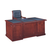 Heritage Leather-Look Top Executive Desk with Center Drawer