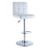 Quilted Faux Leather Adjustable Height Bar Stool in White