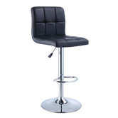 Quilted Faux Leather Adjustable Height Bar Stool in Black