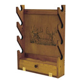 4 Gun Wooden Rack with Two Trophy Deer Print