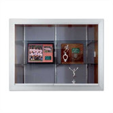 Series 60 Recessed Sliding Glass Door Trophy Cases - Natural Cork / Wood Veneer, With Lighting