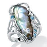 Sterling Silver Peacock Biwa Pearl Ring
