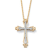 18k Gold/Silver Diamond Accent Cross Pendant
