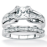 Platinum/Silver 2 Piece Square Cubic Zirconia Ring Set