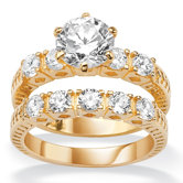 Gold Plated Round Cubic Zirconia Wedding Ring Set