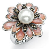 Sterling Silver Cultured Pearl Marcasite Ring