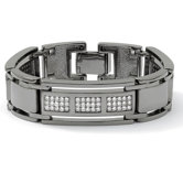 Black Ruthenium Men's Cubic Zirconia Bar-Link Bracelet