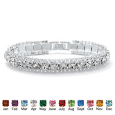 Silvertone Round Birthstone and Crystal Tennis Bracelet