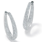 Silvertone Oval Inside-Out Cubic Zirconia Huggie Earrings