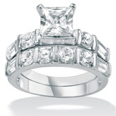 Cubic Zirconia Platinum / Sterling Silver Wedding Set