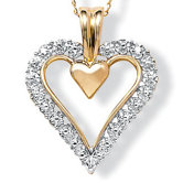 10K Gold Round Diamond Heart Pendant