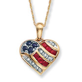 10k Gold Blue Sapphire, Diamond Accents and Lab-Created Ruby Heart-Shaped Patriotic Pendant